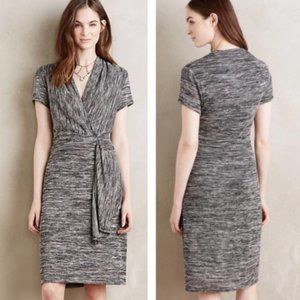 Anthropologie Maeve Gray Cinched Surplice Faux Wrap Sweater Dress XS